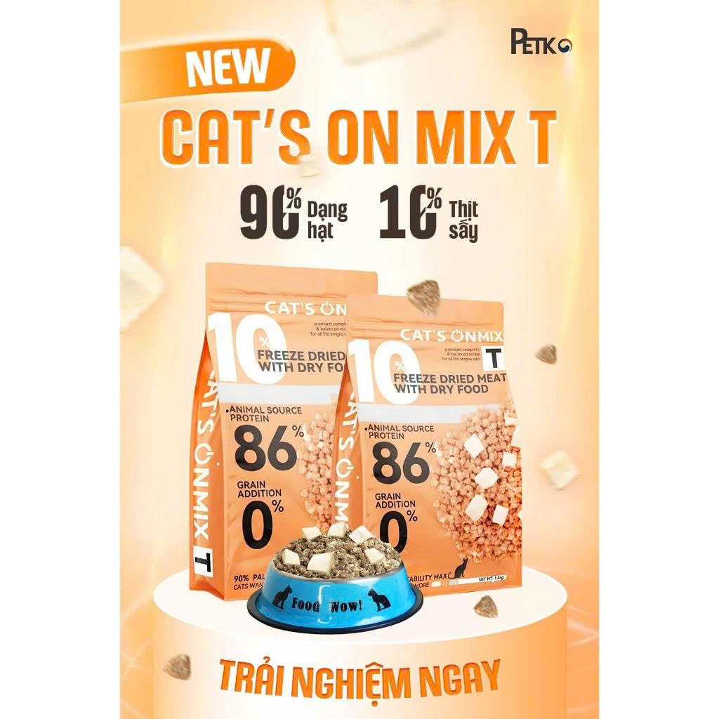 Thức ăn hạt CAT'ON Mix T, Mix R có thịt sấy cho mèo, thức ăn hạt cho mèo mọi lứa tuổi - Hình ảnh 2